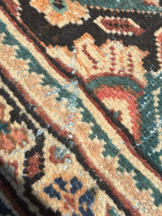 ORANGE AND GREEN HAND TIED PERSIAN MAHAL RUG