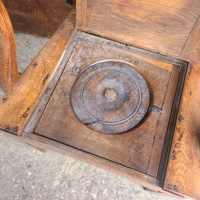 EARLY 19TH CENTURY OAK POTTY CHAIR IN WORKING ORDER