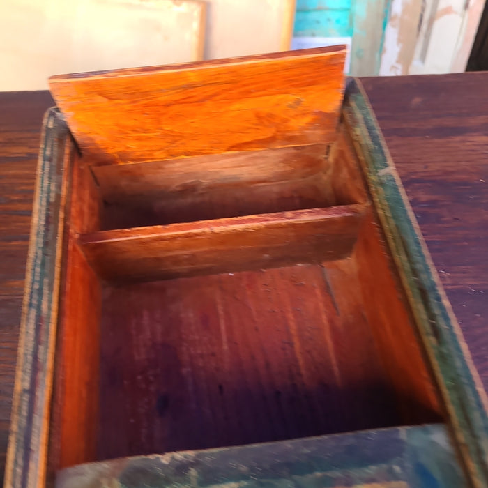 19TH CENTURY GREEN PAINTED BOX WITH SLIDING LID 3397