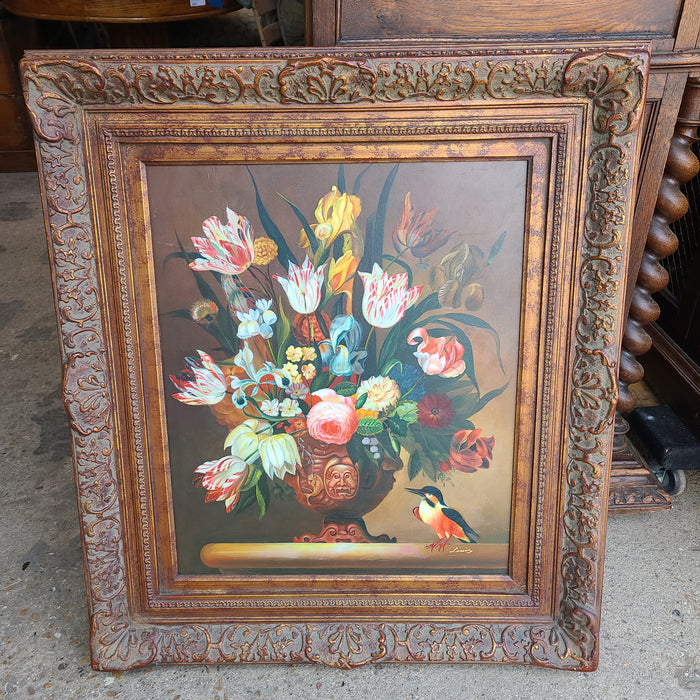 NOT OLD FLORAL PAINTING WITH BIRD 3397