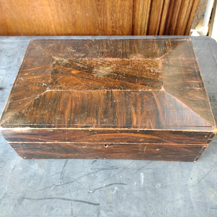 19TH CENTURY PINE DOVE TAILED DOCUMENT BOX WITH FAUX GRAIN FINISH