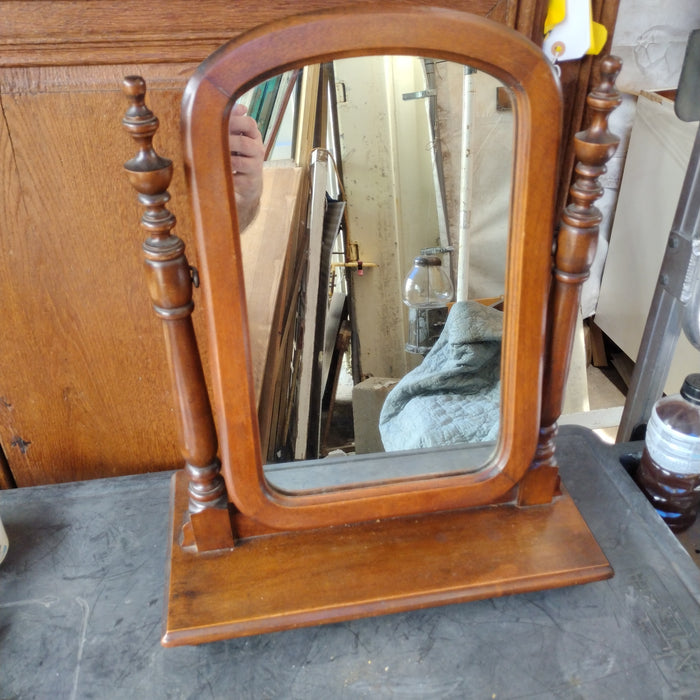 VINTAGE WOOD SHAVING AND DRESSER MIRROR