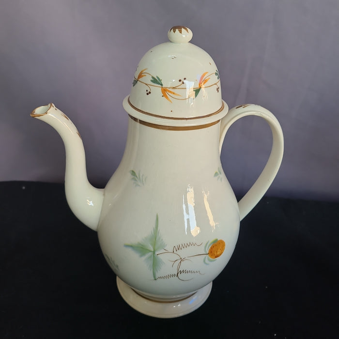 ANTIQUE LEADSWARE TEAPOT HAS SMALL CHIP