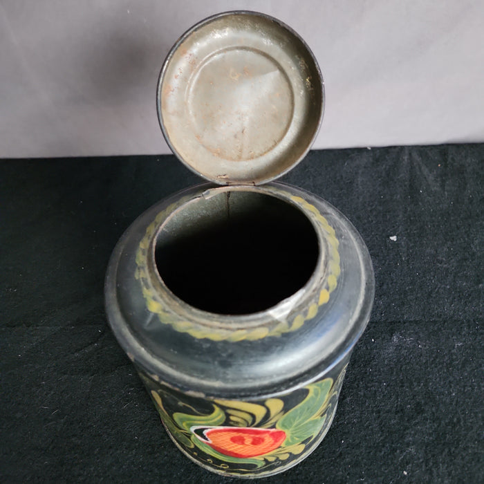 BLACK TOLE PAINTED TIN CANNISTER