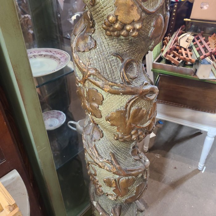 CARVED GREEN ITALIAN GRAPE VINE CARVED COLUMN WITH GOLD ACCENTS
