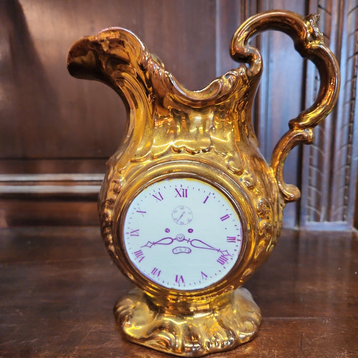 COPPER LUSTER PITCHER WITH STAG AND CLOCK FACE
