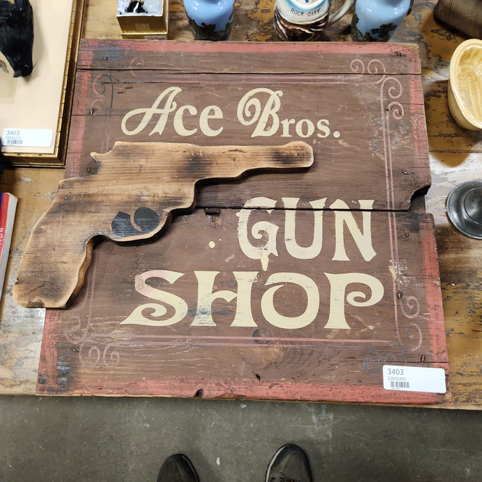 HAND PAINTED ACE BROS. GUN SHOP SIGN
