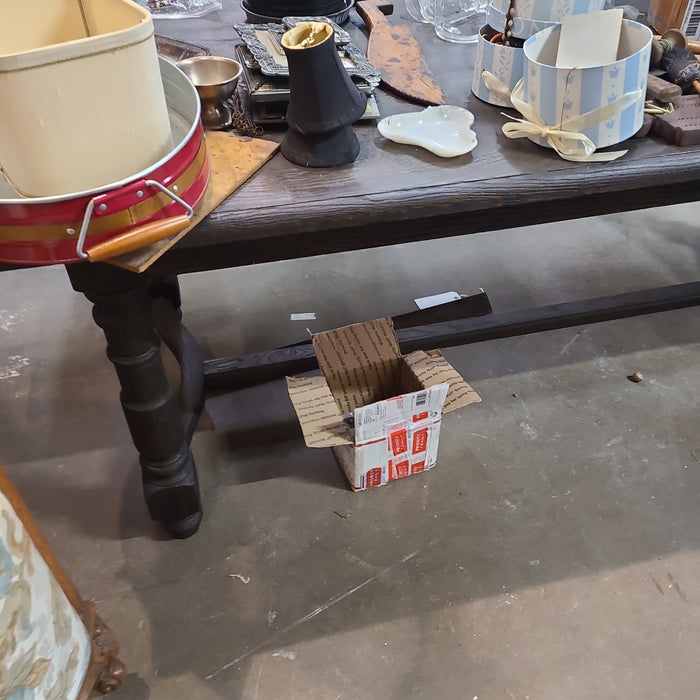 DARK  OAK TURNED LEG FARM TABLE TRESTLE TABLE