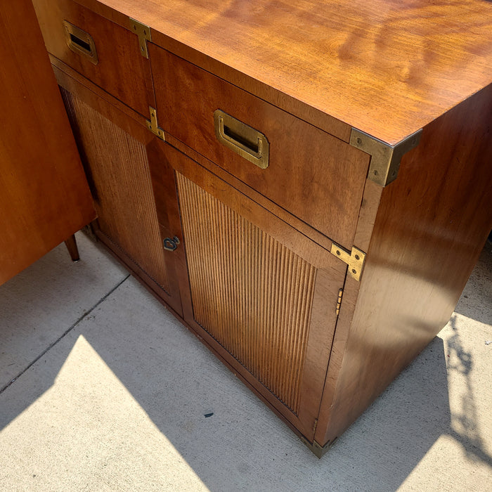 WOOD CONSOLE WITH INSET BRASS HANDLES AND HARDWARE