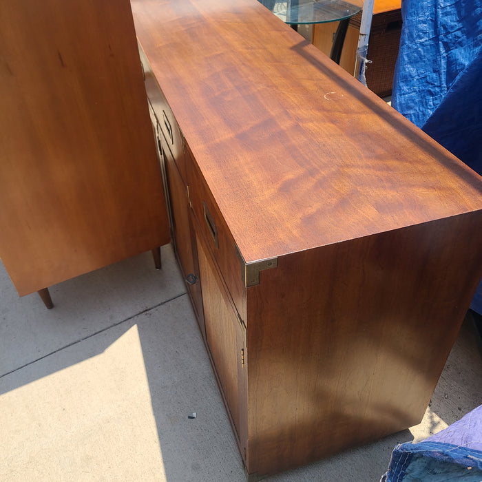 WOOD CONSOLE WITH INSET BRASS HANDLES AND HARDWARE