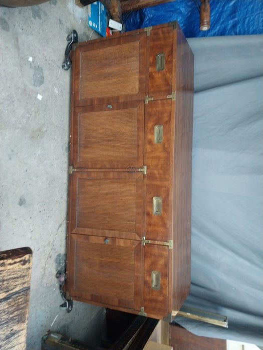 WOOD CONSOLE WITH INSET BRASS HANDLES AND HARDWARE