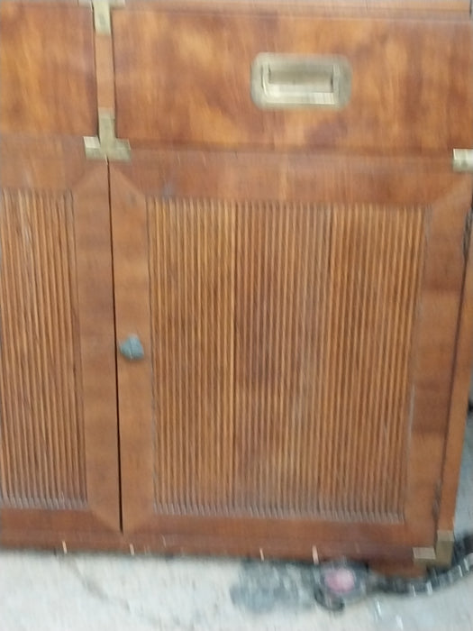 WOOD CONSOLE WITH INSET BRASS HANDLES AND HARDWARE