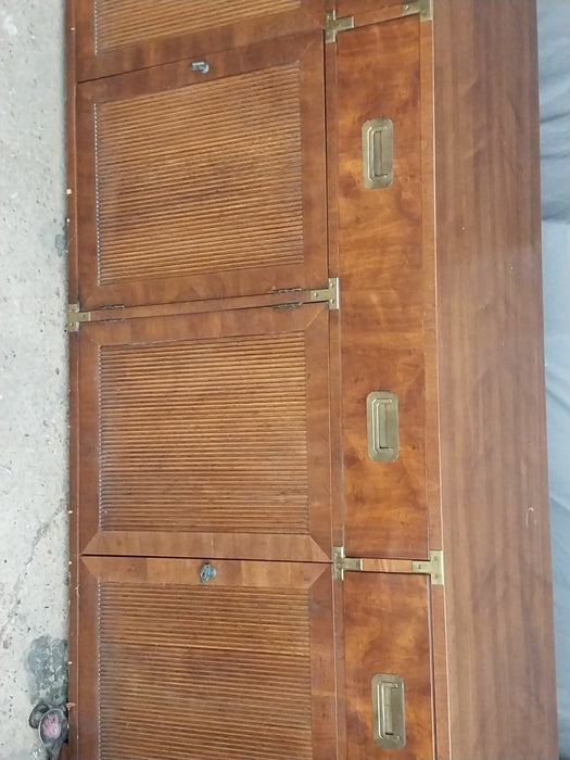 WOOD CONSOLE WITH INSET BRASS HANDLES AND HARDWARE
