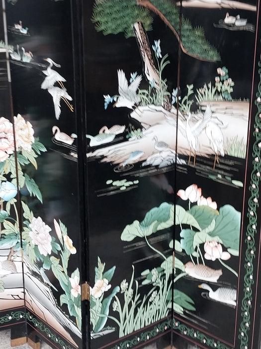 FOUR PANEL BLACK SCREEN WITH BAMBOO MOTIF
