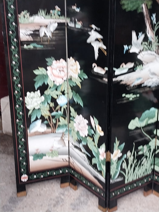 FOUR PANEL BLACK SCREEN WITH BAMBOO MOTIF