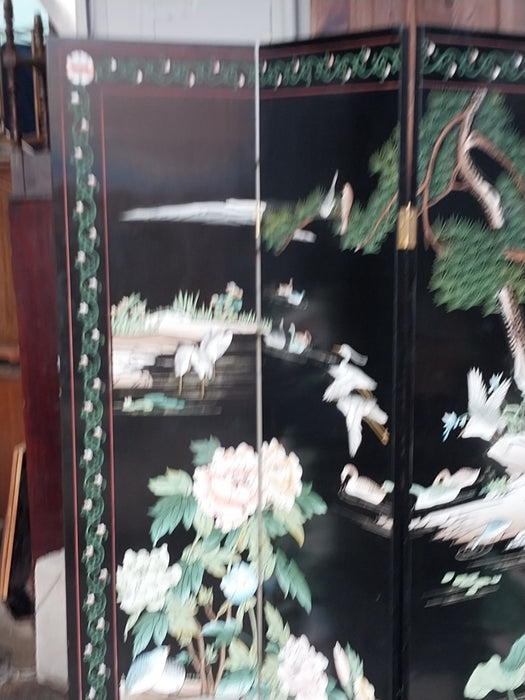 FOUR PANEL BLACK SCREEN WITH BAMBOO MOTIF