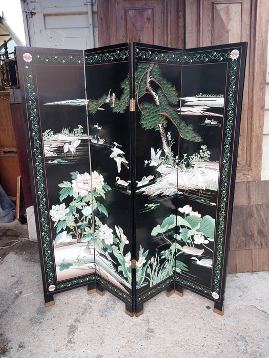 FOUR PANEL BLACK SCREEN WITH BAMBOO MOTIF