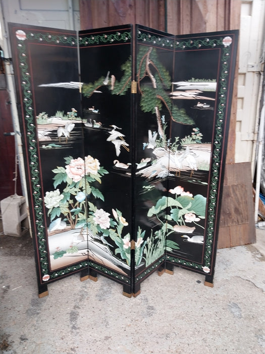 FOUR PANEL BLACK SCREEN WITH BAMBOO MOTIF