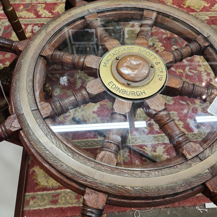 SHIPS WHEEL TABLE WITH GLASS TOP