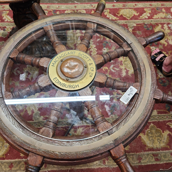 SHIPS WHEEL TABLE WITH GLASS TOP