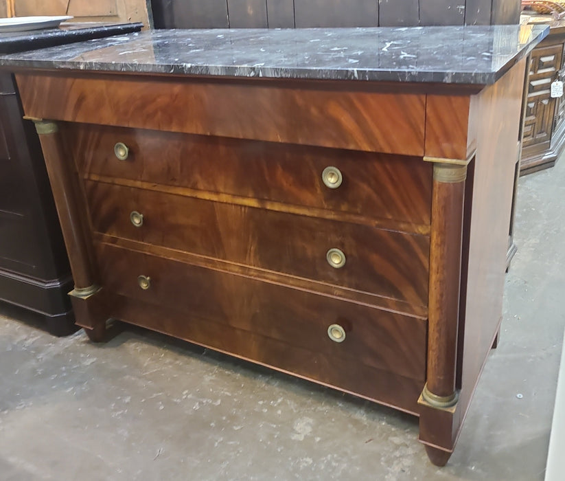 19TH CENTURY BLACK MARBLE TOP EMPIRE MAHOGANY 4 DRAWER CHEST