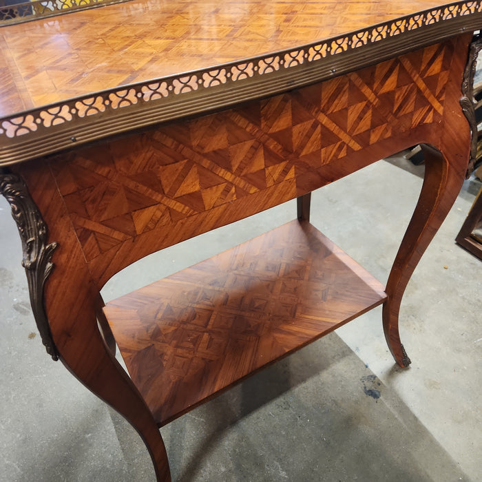 GALLEY RAIL MARQUETRY STAND WITH DRAWER-AS FOUND SMALL VENEER PIECE MISSING