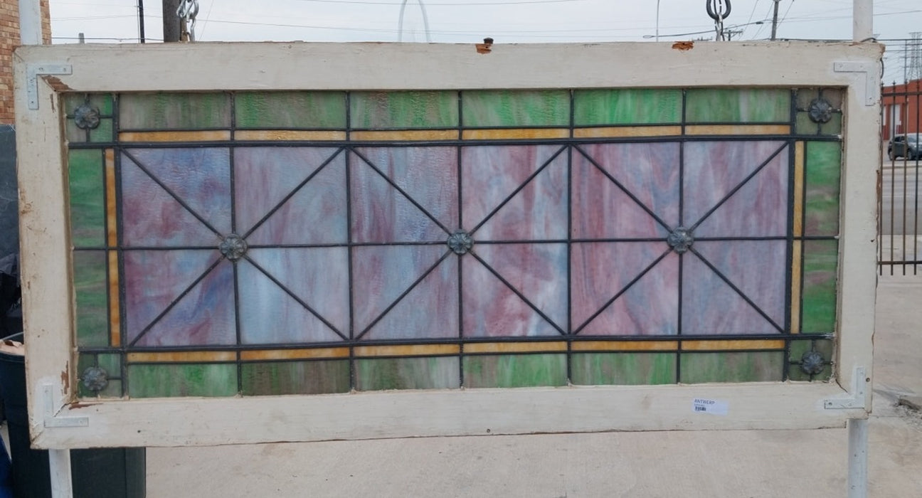 LARGE STAINED SLAG GLASS WINDOW