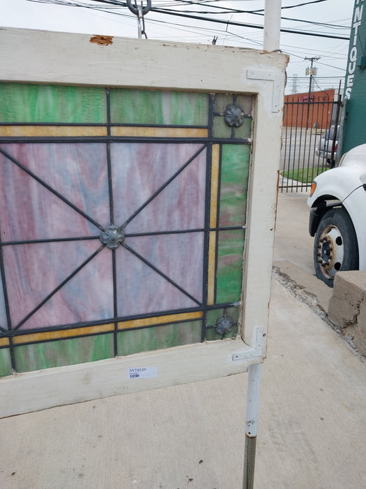 LARGE STAINED SLAG GLASS WINDOW