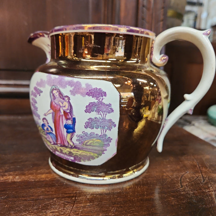 LARGE LUSTER PITCHER WITH FAMILY