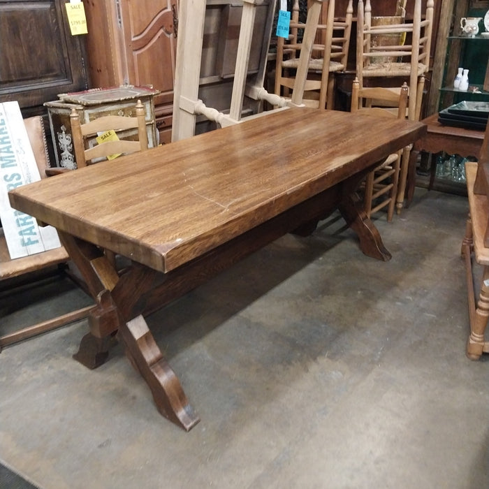 OAK X-FORM TRESTLE BASE DINING TABLE