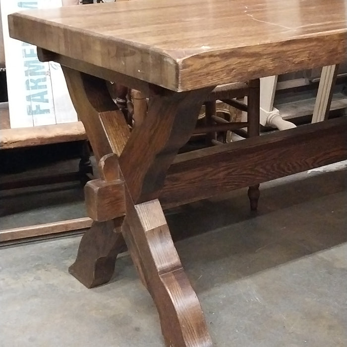 OAK X-FORM TRESTLE BASE DINING TABLE