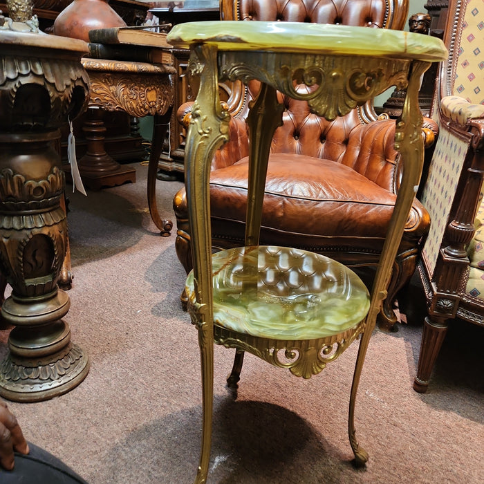 BRASS TIERED OYNX TABLE