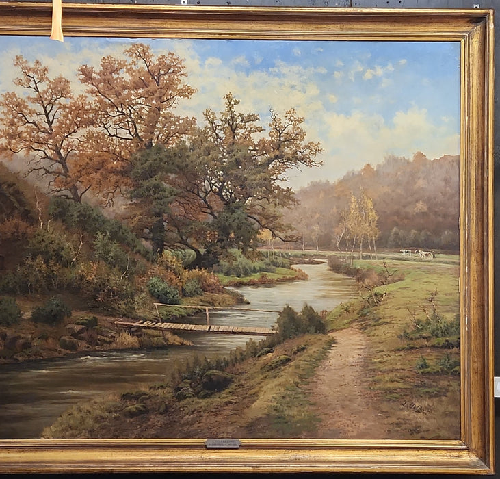 LARGE RIVER SCENE LANDSCAPE OIL PAINTING