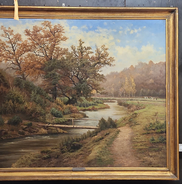 LARGE RIVER SCENE LANDSCAPE OIL PAINTING