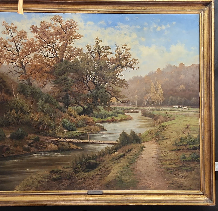 LARGE RIVER SCENE LANDSCAPE OIL PAINTING