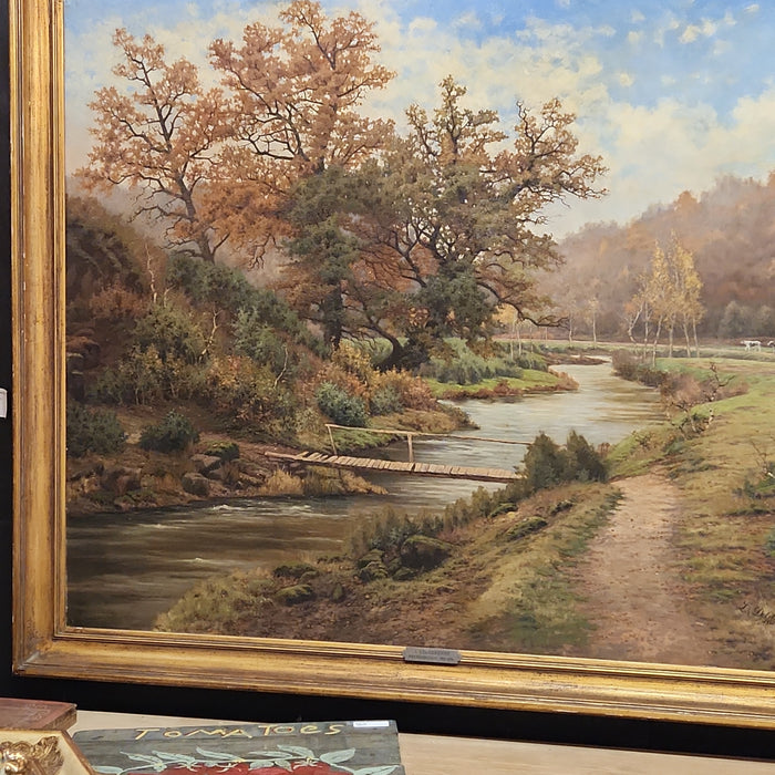 LARGE RIVER SCENE LANDSCAPE OIL PAINTING