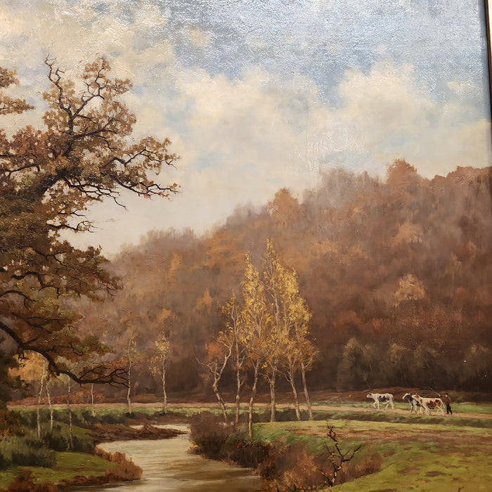 LARGE RIVER SCENE LANDSCAPE OIL PAINTING