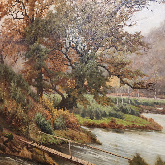 LARGE RIVER SCENE LANDSCAPE OIL PAINTING