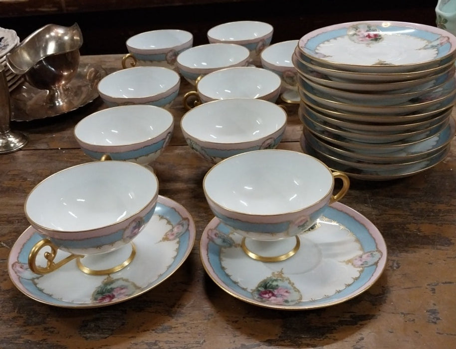 SET OF 10 BEAUTIFUL LIMOGE TEACUPS AND SAUCERS