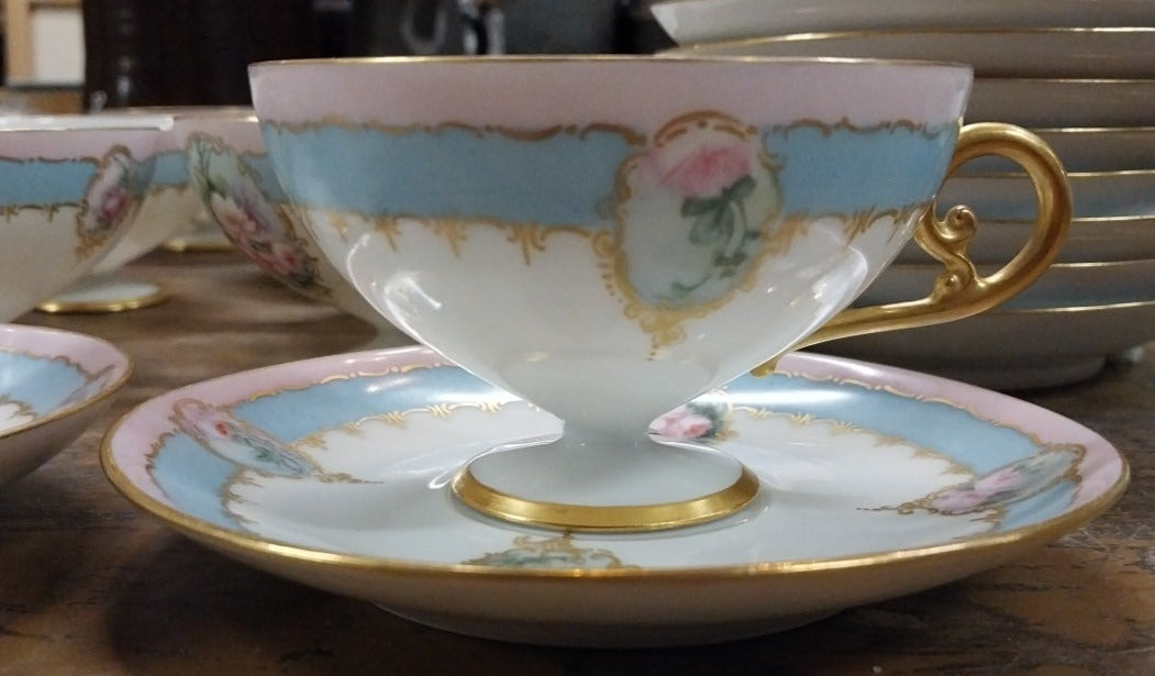 SET OF 10 BEAUTIFUL LIMOGE TEACUPS AND SAUCERS