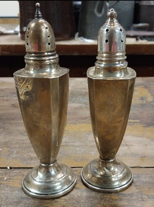 SET OF TALL STERLING SILVER SALT AND PEPPPER SHAKERS- AS FOUND