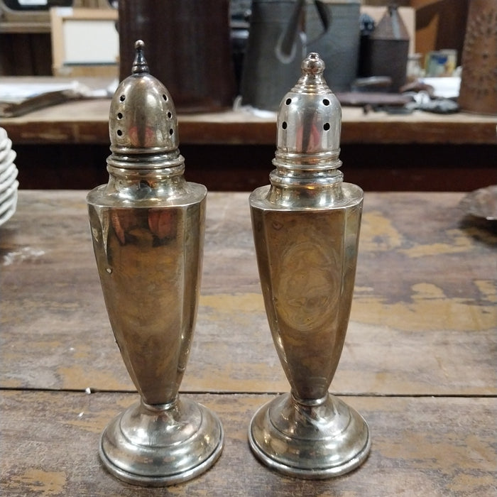 SET OF TALL STERLING SILVER SALT AND PEPPPER SHAKERS- AS FOUND