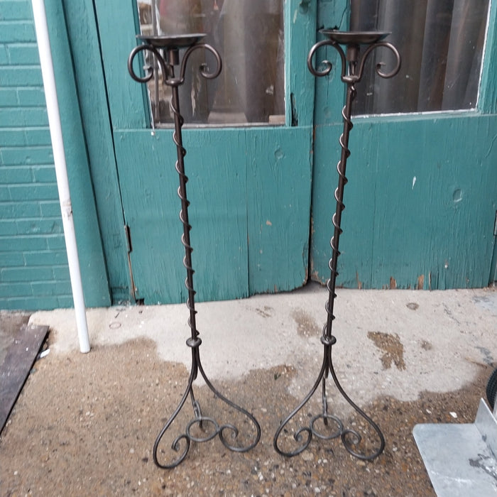 PAIR OF TALL IRON CADLE STANDS