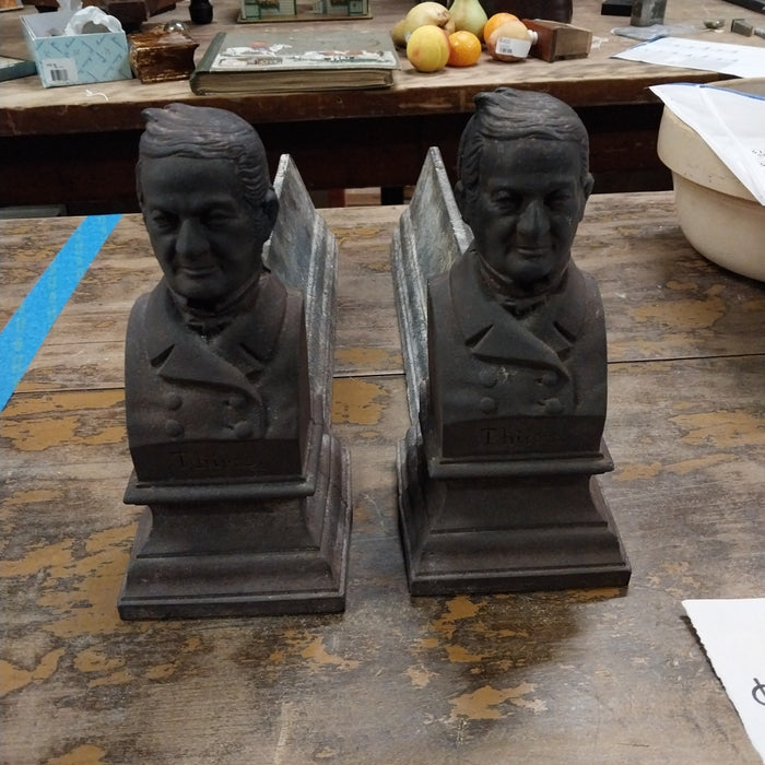 PAIR OF 19TH CENTURY CAST IRON MAN BUST  ANDIRONS