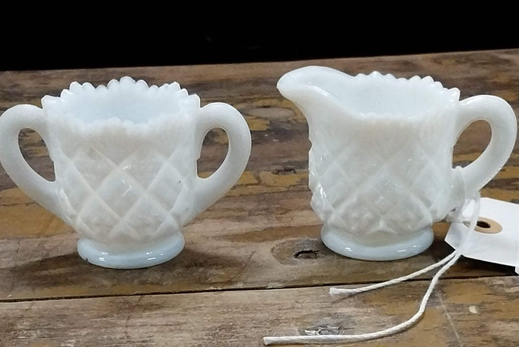 PAIR OF MILK GLASS CREAM AND SUGAR