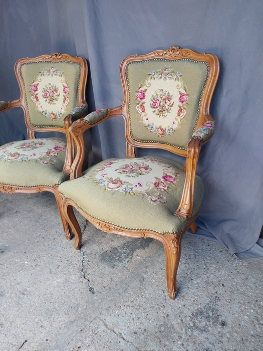 PAIR OF LOUIS NEEDLEPOINT XV ARM CHAIRS