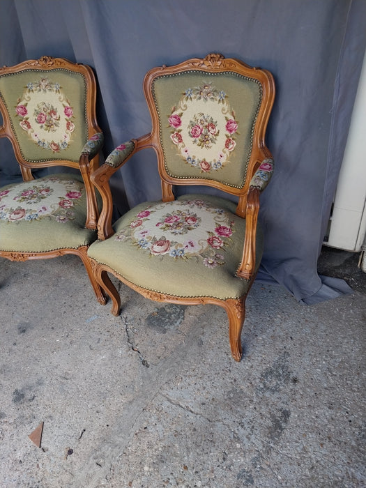 PAIR OF LOUIS NEEDLEPOINT XV ARM CHAIRS
