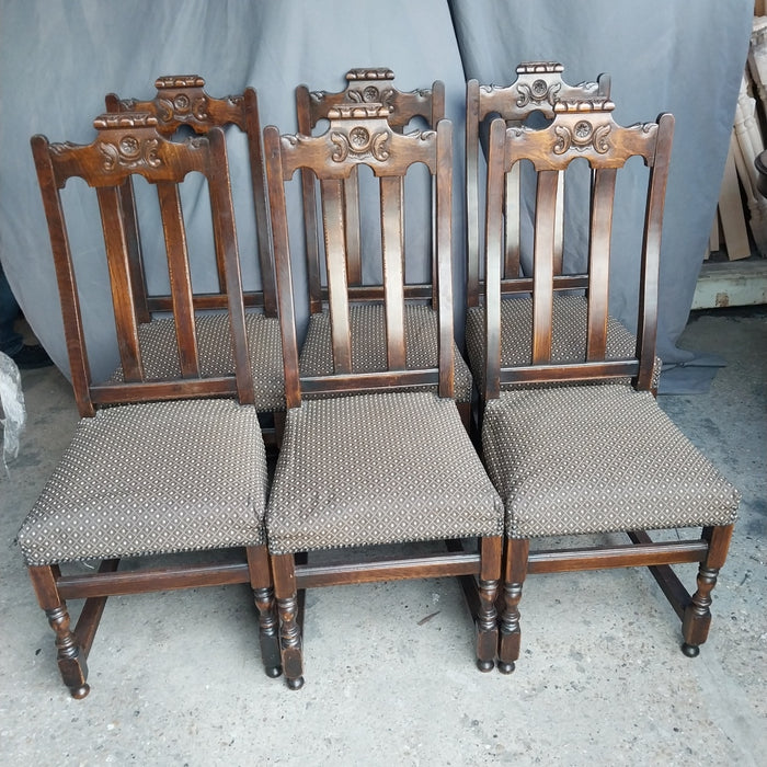 SET OF 6 SLATBACK DARK OAK CHAIRS