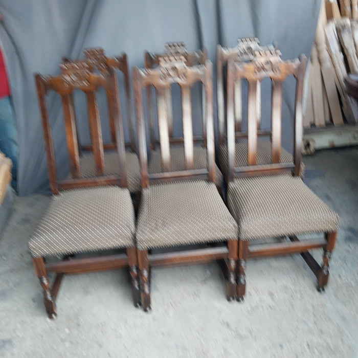 SET OF 6 SLATBACK DARK OAK CHAIRS