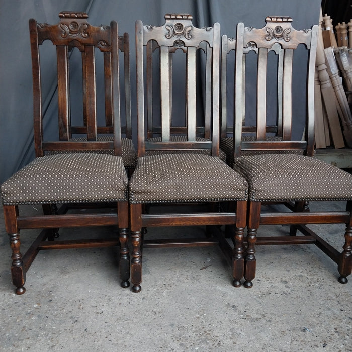 SET OF 6 SLATBACK DARK OAK CHAIRS